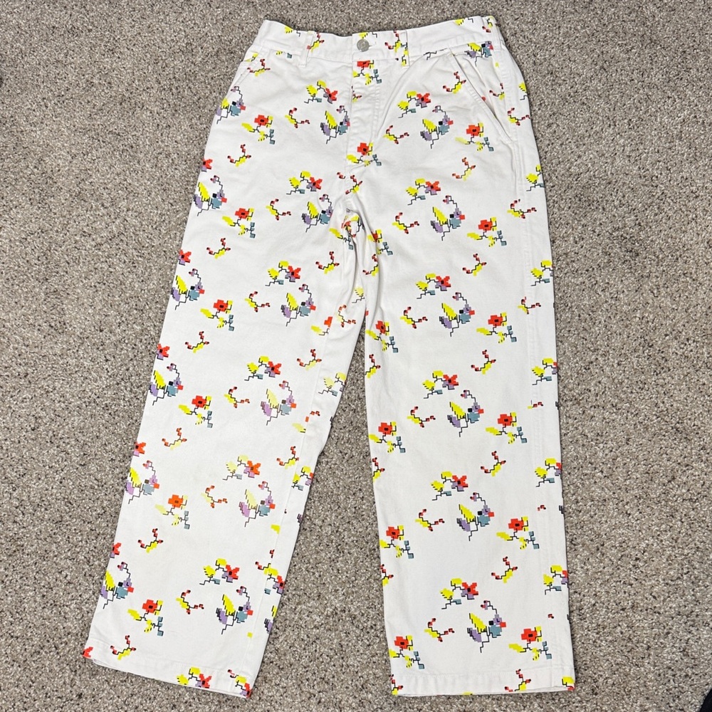 Obey High Rise Jeans - White with Multicolor Floral Print